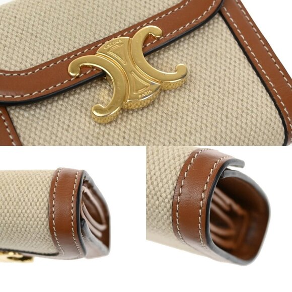 CELINE Triomphe Small Trifold Wallet Purse Canvas Leather Brown BE GHW 87RL411 - Picture 8 of 12